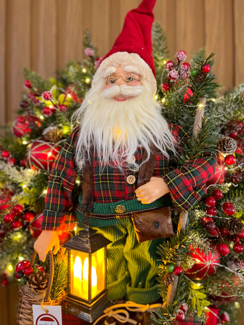 Guirlanda De Natal Com Noel, Lanterna E Luzes - 55/60cm