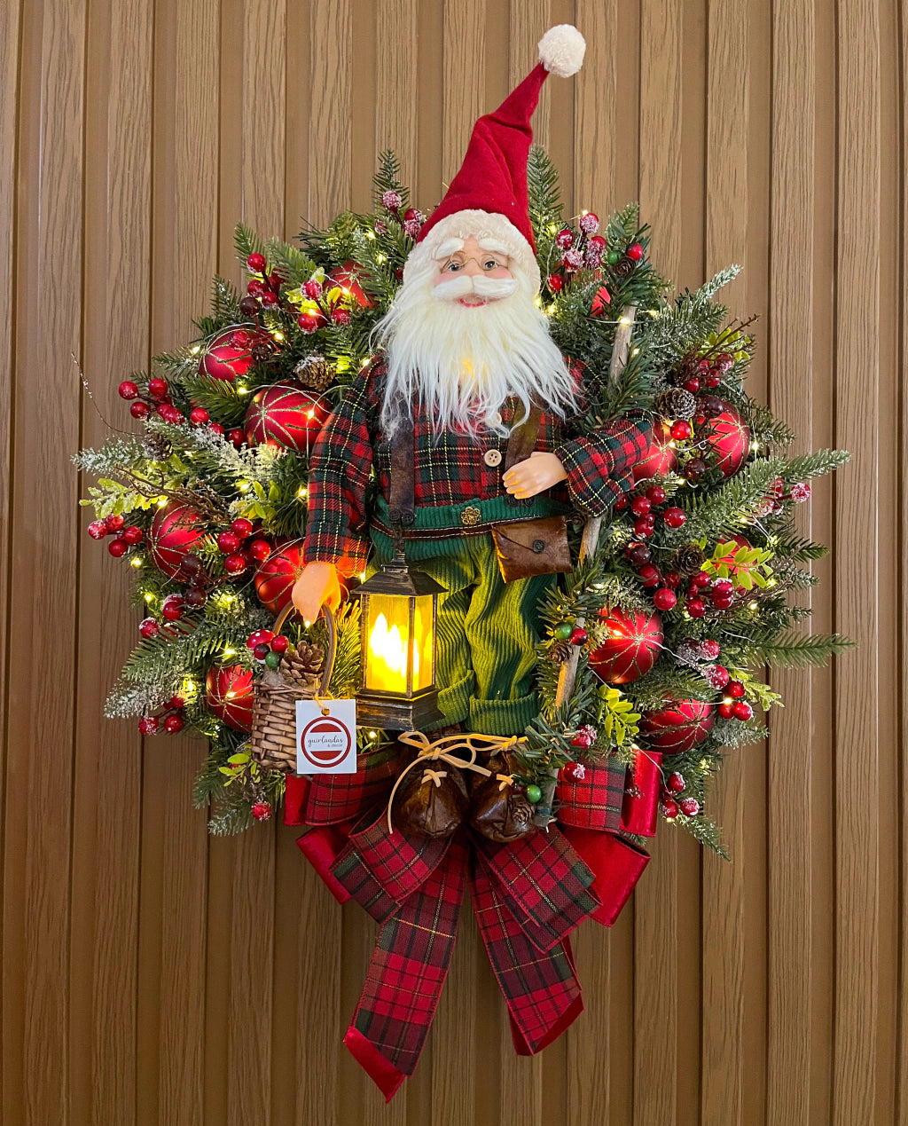 Guirlanda De Natal Com Noel, Lanterna E Luzes - 55/60cm