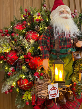 Guirlanda De Natal Com Noel, Lanterna E Luzes - 55/60cm